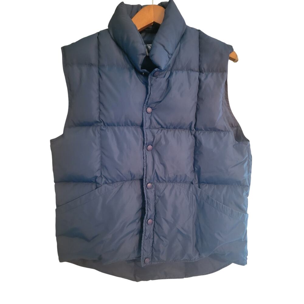 Lands end unisex puffer goose down vest m  blue